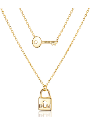 Key And Lock Custom Engraved Simple Dainty Layered Necklace Set
