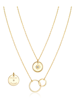 Engravable Mini Duet Circle Layered Necklace Gold