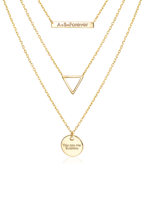 14K Gold Plated Custom Engravable Bar Layered Necklace