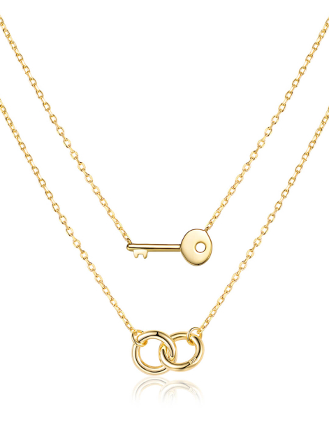 Asiley Key and Double Ring Forever Layered Necklace Set