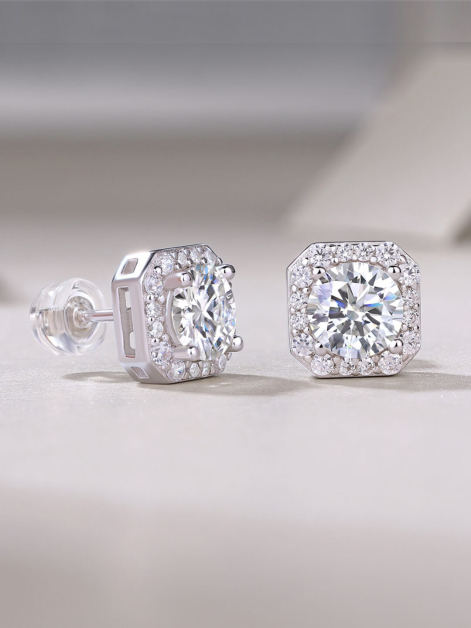 ASILEY Round Cut Moissanite Stud Earrings