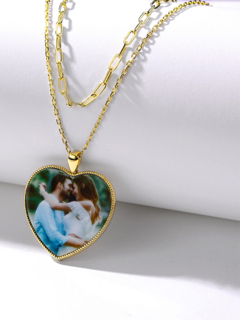 Personalized Heart Shaped Picture Multilayer Necklace