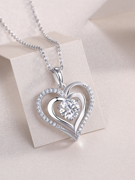 Heart Moissanite Pendant Necklace in 925 Sterling Silver