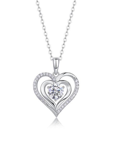 Heart Moissanite Pendant Necklace in 925 Sterling Silver