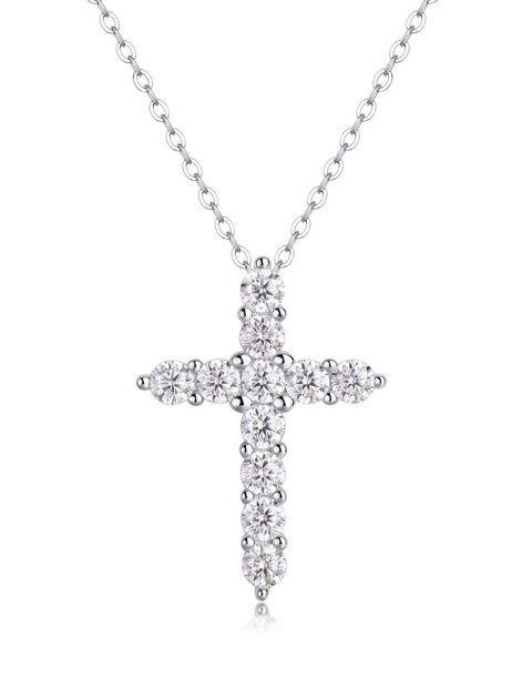 Moissanite Cross Pendant Necklace in 925 Sterling Silver