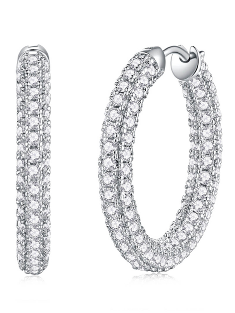 5.2CT Moissanite Pave Setting Sterling Silver Hoop Earrings For Women