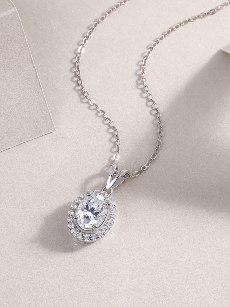 Oval Cut Moissanite Necklace in 925 Sterling Silver