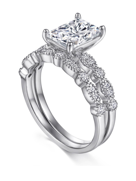 Radiant Cut Moissanite Ring Set For Women