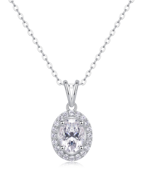 Oval Cut Moissanite Necklace in 925 Sterling Silver