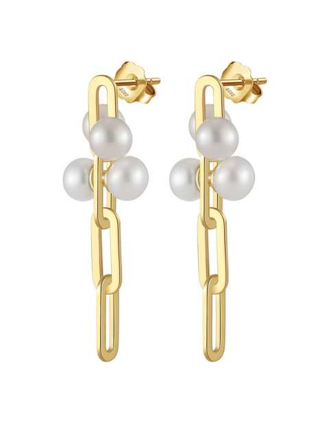 Paperclip Chain Pearl Earrings