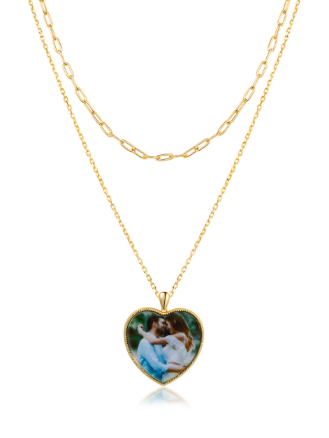 Personalized Heart Shaped Picture Multilayer Necklace