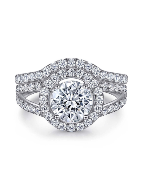 Round Cut Moissanite Engagement Rings Sets