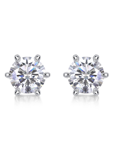 Round Cut Moissanite Stud Earrings in Sterling Silver