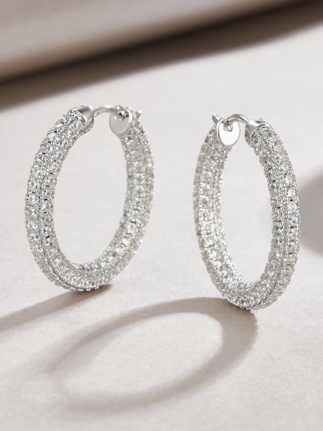 5.2CT Moissanite Pave Setting Sterling Silver Hoop Earrings For Women