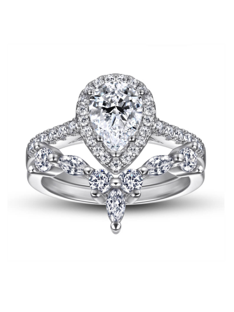 Pear Cut Moissanite Wedding Set In Sterling Silver