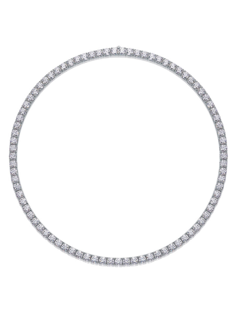 Round Cut Moissanite Tennis Necklace For Women In Sterling Silver