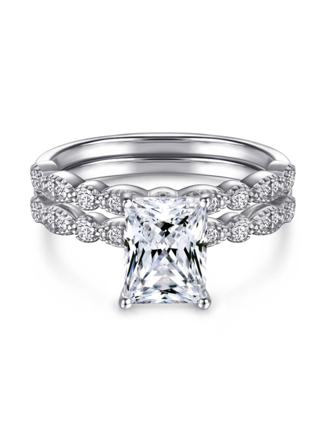 Radiant Cut Moissanite Ring Set For Women