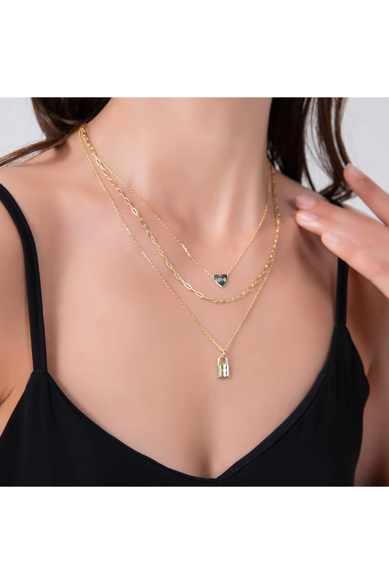 Allie Padlock Link Necklace in Gold Plating - Lock Necklace
