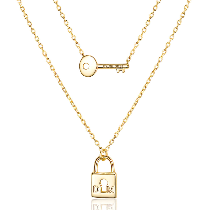 18K Gold Layered Necklaces for Women, Personalized Lock Chain