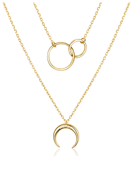 Women's Engravable Interlocked Circles Layered Necklace Set 