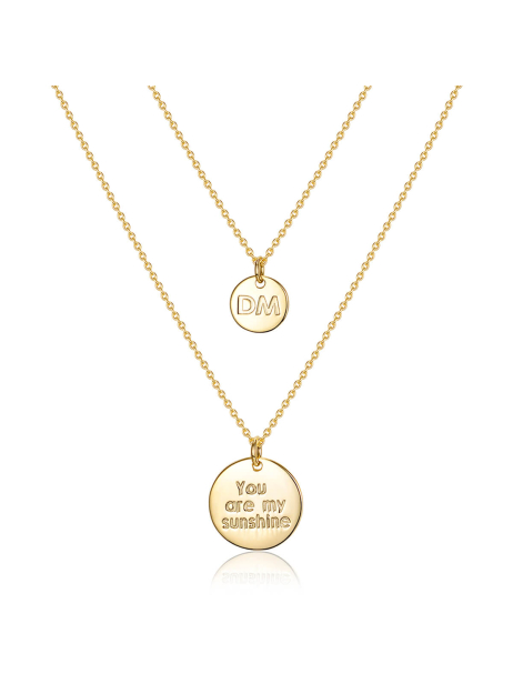 14K Gold Plated Engravable Disc Double Strand Layered Necklace Set
