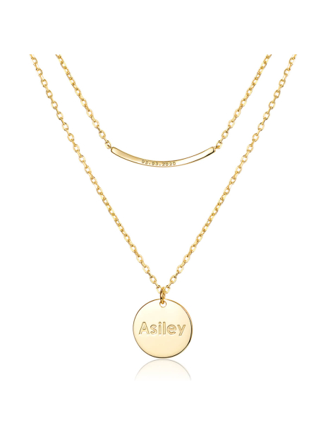 Engravable Smiley Layered Necklace Set For Women
