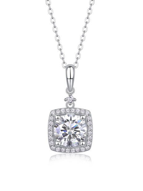 Custom Moissanite Pendant Necklace in 925 Sterling Silver