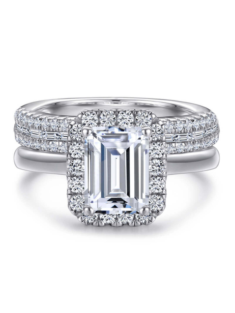 Emerald Cut Moissanite Bridal Set