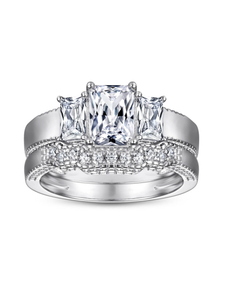 Three Stone Radiant Cut Moissanite Ring Set