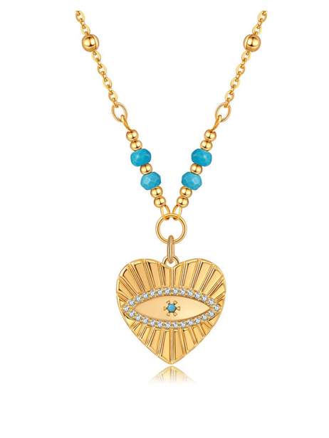 Turquoise Heart Devil's Eye Necklace